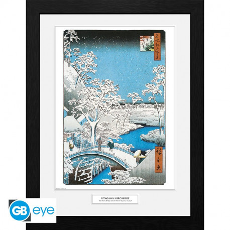 LE PONT TAMBOUR DE MEGURO HIROSHIGE TIRAGE ENCADRE 30X40