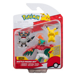 POKEMON PACK 3 FIGURINES BATTLE FIGURE SET PIKACHU PERRSERKER HAUWLUCHA 5 CM