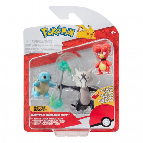 POKEMON PACK 3 FIGURINES BATTLE FIGURE SET MAGBY CARAPUCE ALOLA OSSATUEUR 5 CM