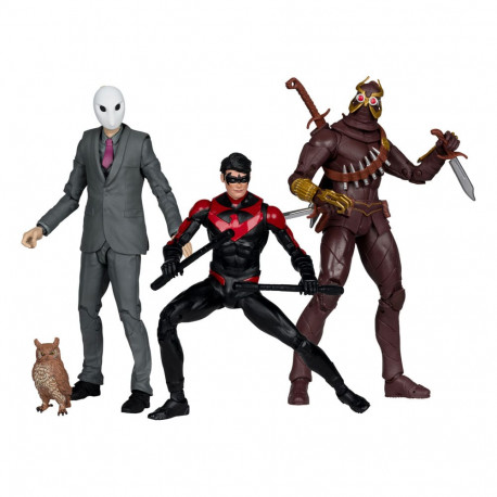 PACK 3 FIGURINES NIGHTWING VS TALON AND OWL BATMAN THE COURT OF OWLS DC MULTIVERSE GOLD LABEL 18 CM