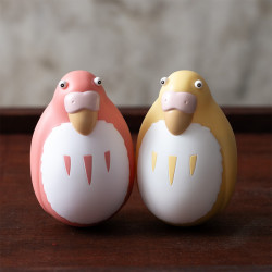 PACK 2 FIGURINES ROLY-POLY PERRUCHES ROSE ET JAUNE LE GARCON ET LE HERON